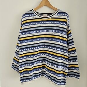 Esprit Womens Oversized Cotton Knit Sweater Medium Fair Isle Stripe 90s Y2K